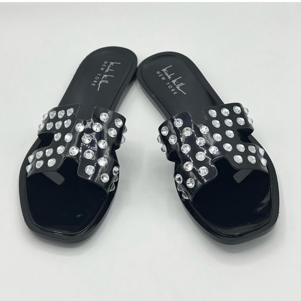 Nicole Miller New York Jessa Black and Embellished Style Sandals Sz 7